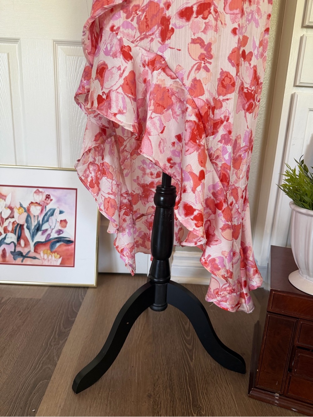 Floral Pink Ruffle Slip Dress - Picture 5 of 9